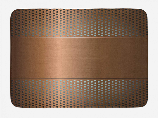 Industrial Bath Mat, Perforated Grid Plate Steel Dots Illustration Futuristic Technology Theme, Plush Bathroom Decor Mat with Non Slip Backing