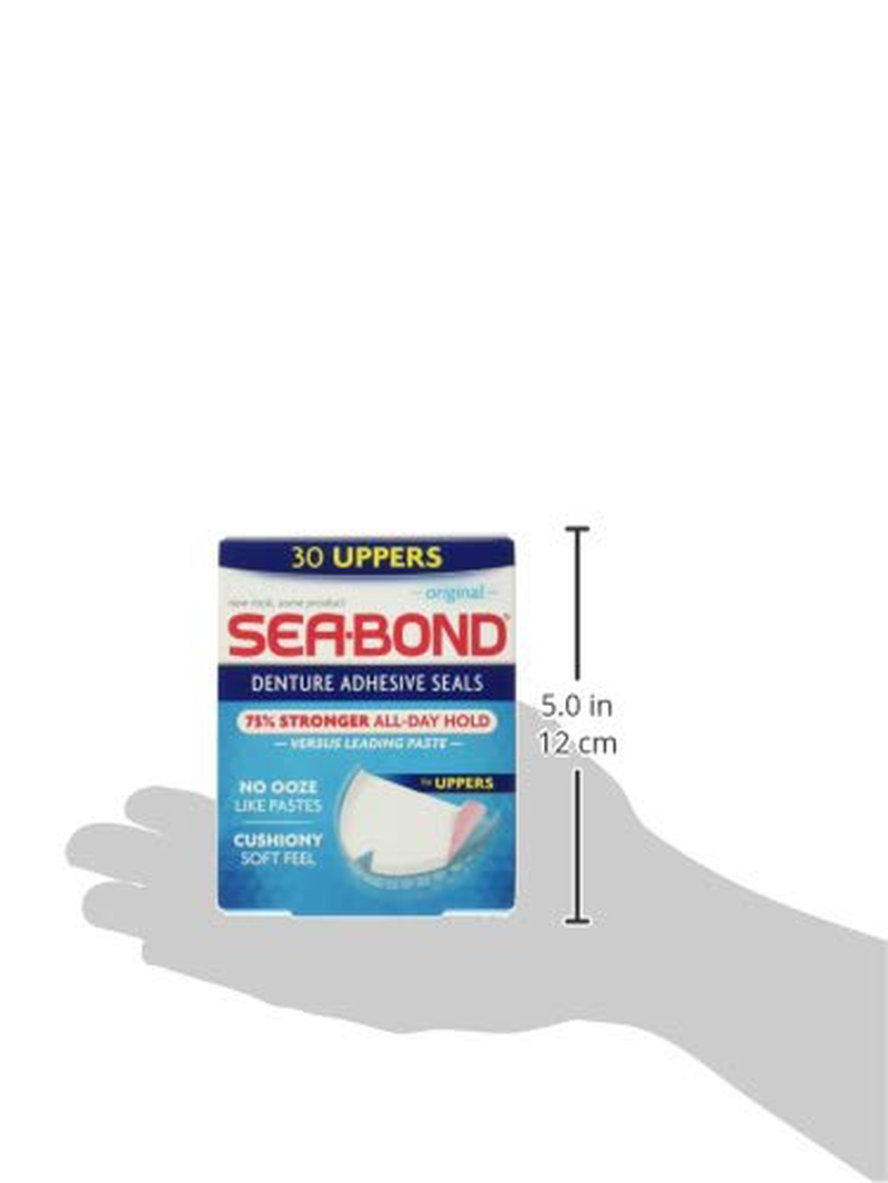 Sea Bond Secure Denture Adhesive Seals, Original Uppers, Zinc Free, All Day Hold, Mess Free, 30 Count