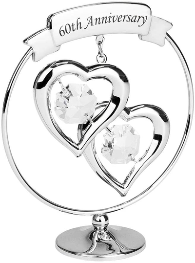 Haysom Interiors Modern 60th Anniversary Silver Plated Metal Keepsake Gift Ornament with Clear Swarovski Crystal Glass