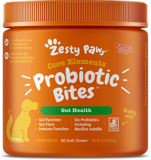 Zesty Paws Probiotic for Dogs - Probiotics for Gut Flora, Digestive Health, Occasional Diarrhea & Bowel Support - Clinically Studied DE111 - Functional Dog Supplement Soft Chews for Pet Immune System
