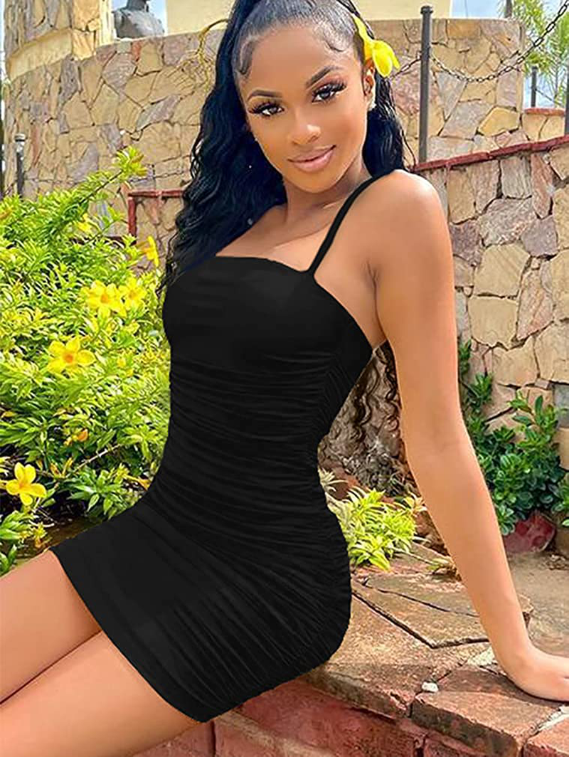 YMDUCH Women's Sexy Bodycon Party Dresses Spaghetti Strap Ruched Mini –  Overhalfsale.com
