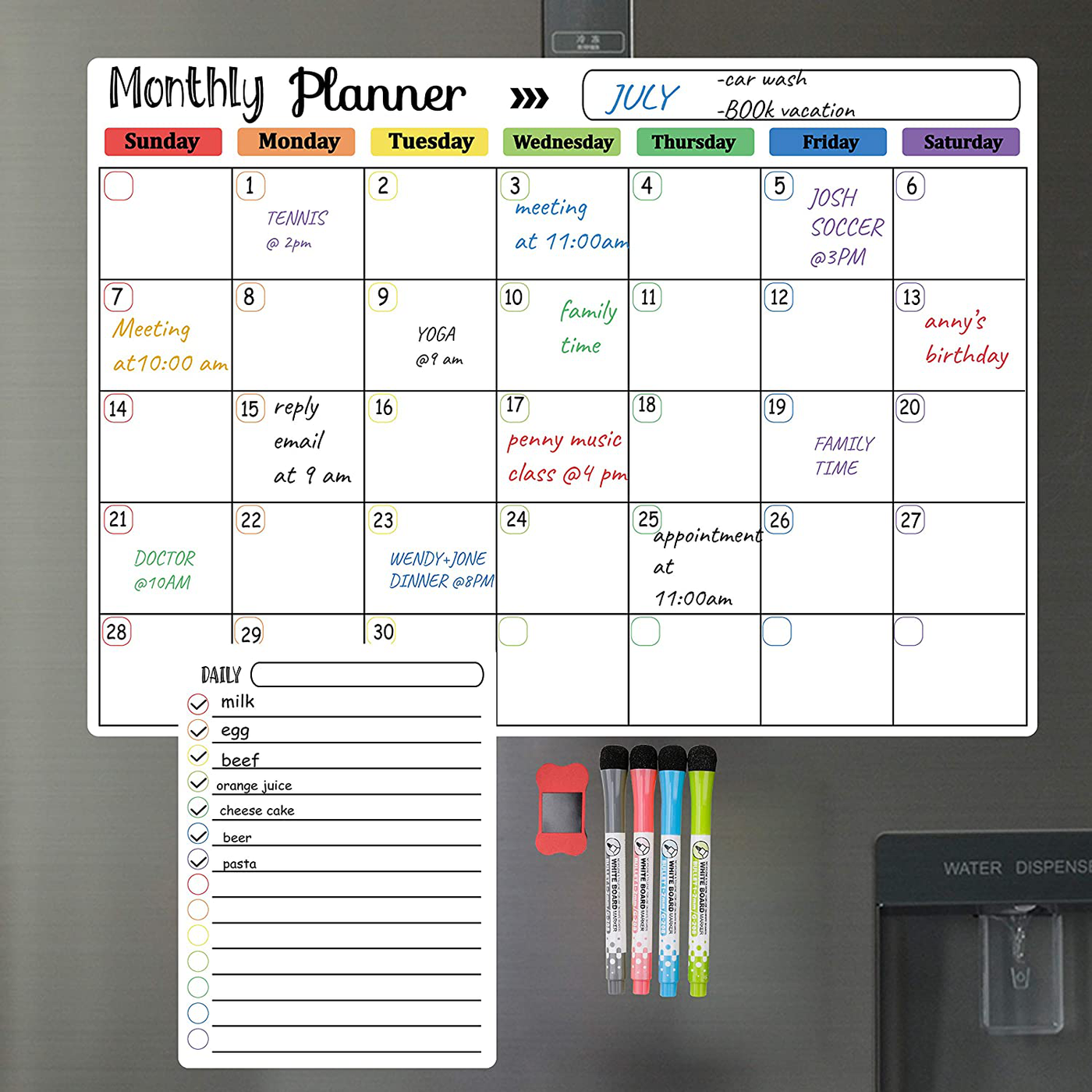 Dry Erase Calendar Kit- Magnetic Calendar for Refrigerator - Monthly Fridge Calendar Whiteboard with Extra-Thick Magnet Included Fine Point Marker & Eraser (Monthly an Daily)