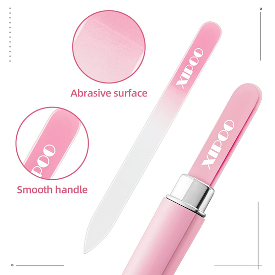 Glass Nail File 3 Pack, Nail File, Glass Nail File with Case, Double Sided Etched Surface Files