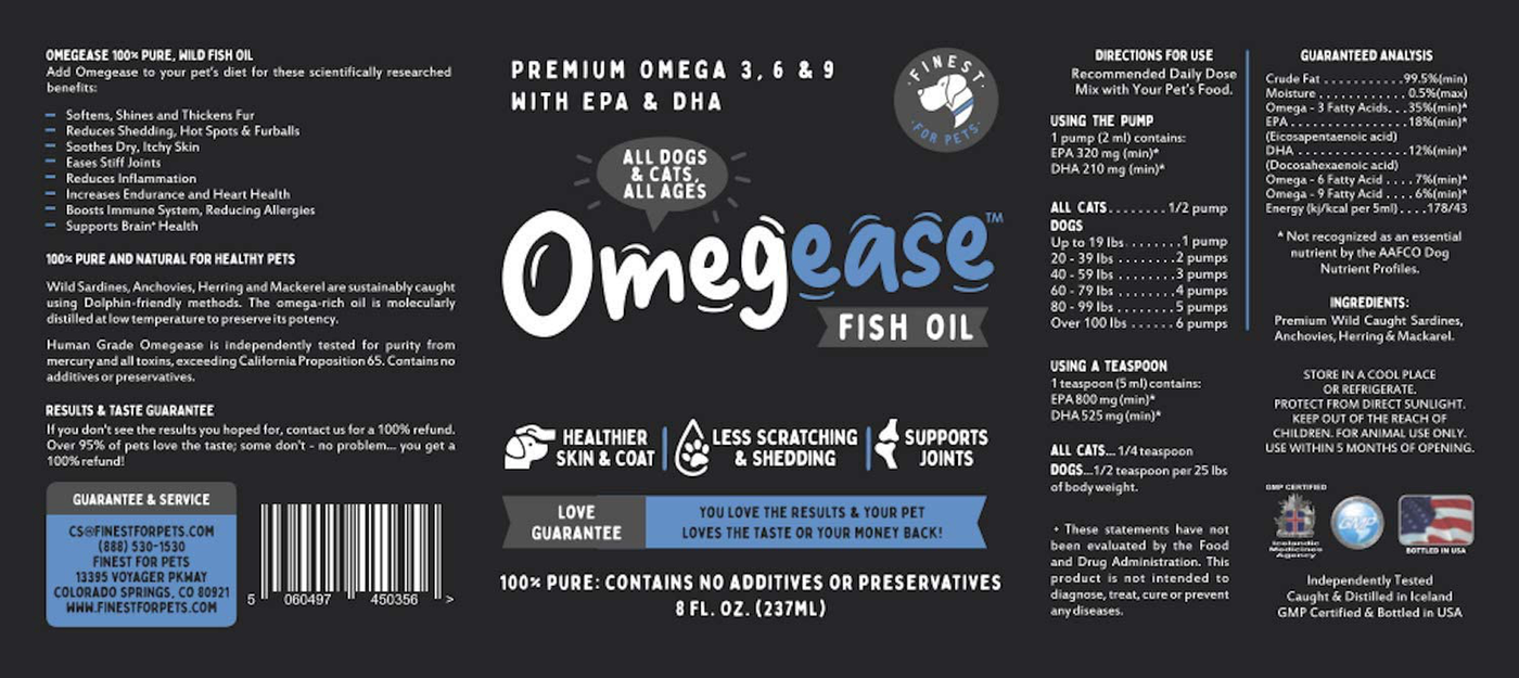 Omegease Omega 3, 6 & 9 Fish Oil for Dogs and Cats, 16 Ounces