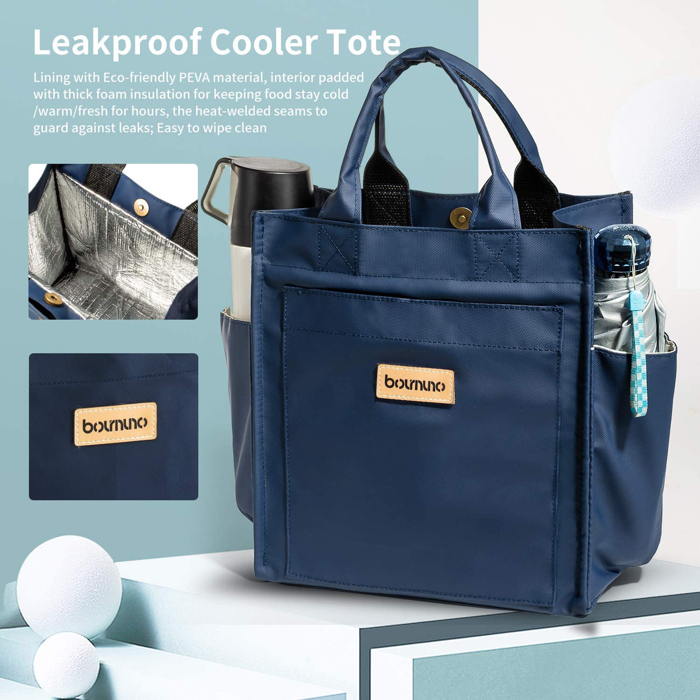 Lunch Bags For Women Men Wide-Open Lunch Tote Box For Office Travel Picnic Leak Proof Water Resistant Insulated Cooler Bag Blue