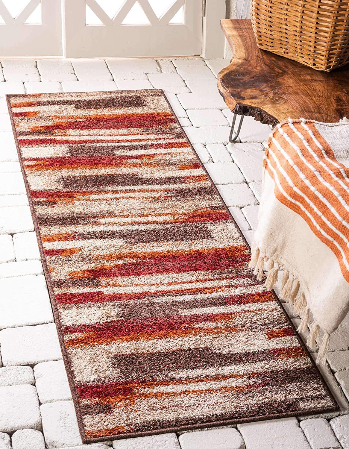 Unique Loom Autumn Collection Casual Gradient Warm Toned Runner Rug, 2 x 6 Feet, Multi/Beige