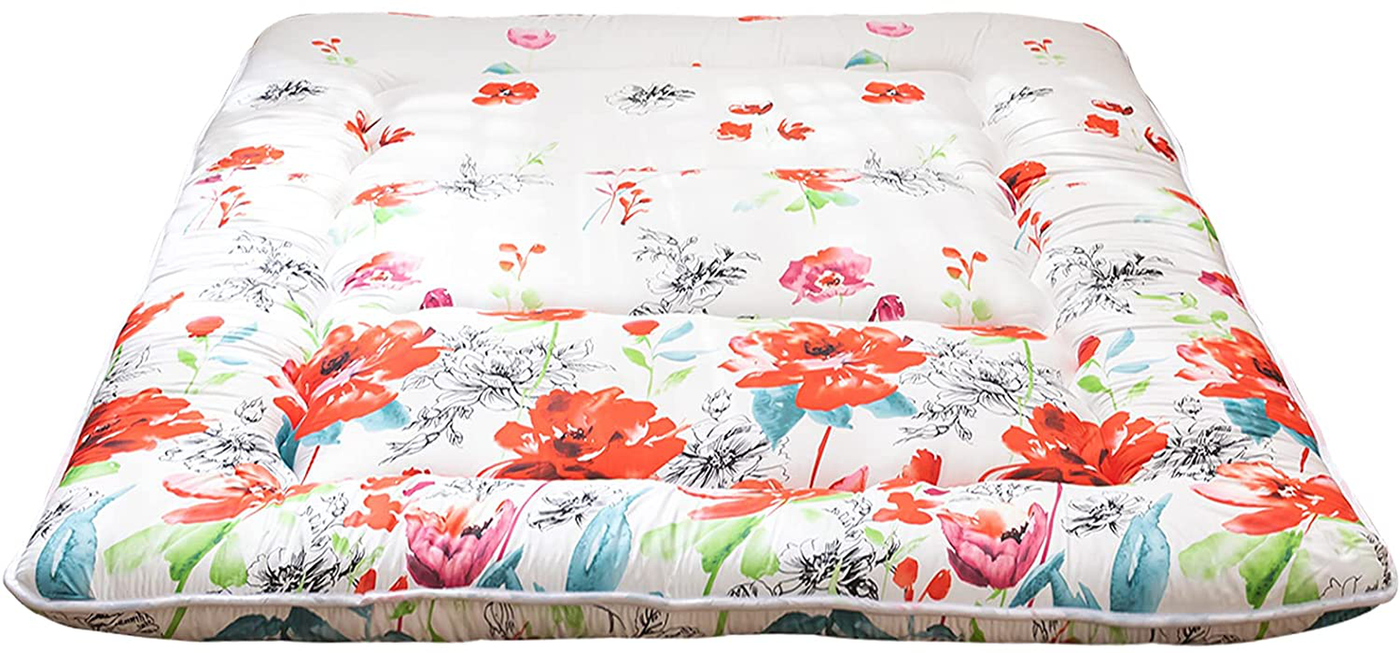Floral Japanese Futon Floor Mattress, Bed Mattress Topper with Roll Up Design 