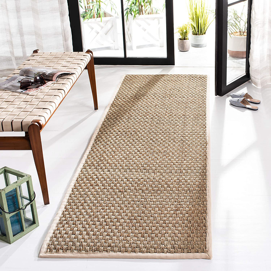 Safavieh Natural Fiber Collection NF114J Border Basketweave Seagrass Runner, 2'6" x 8' , Ivory