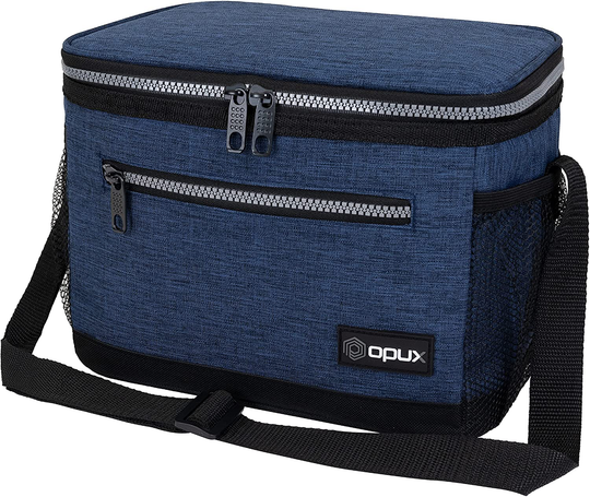 OPUX Insulated Lunch Box for Men Women, Leakproof Thermal Lunch Bag for Work, Reusable Lunch Cooler Tote, Soft School Lunch Pail for Kids with Shoulder Strap, Pockets, 14 Cans, 8L, Heather Navy