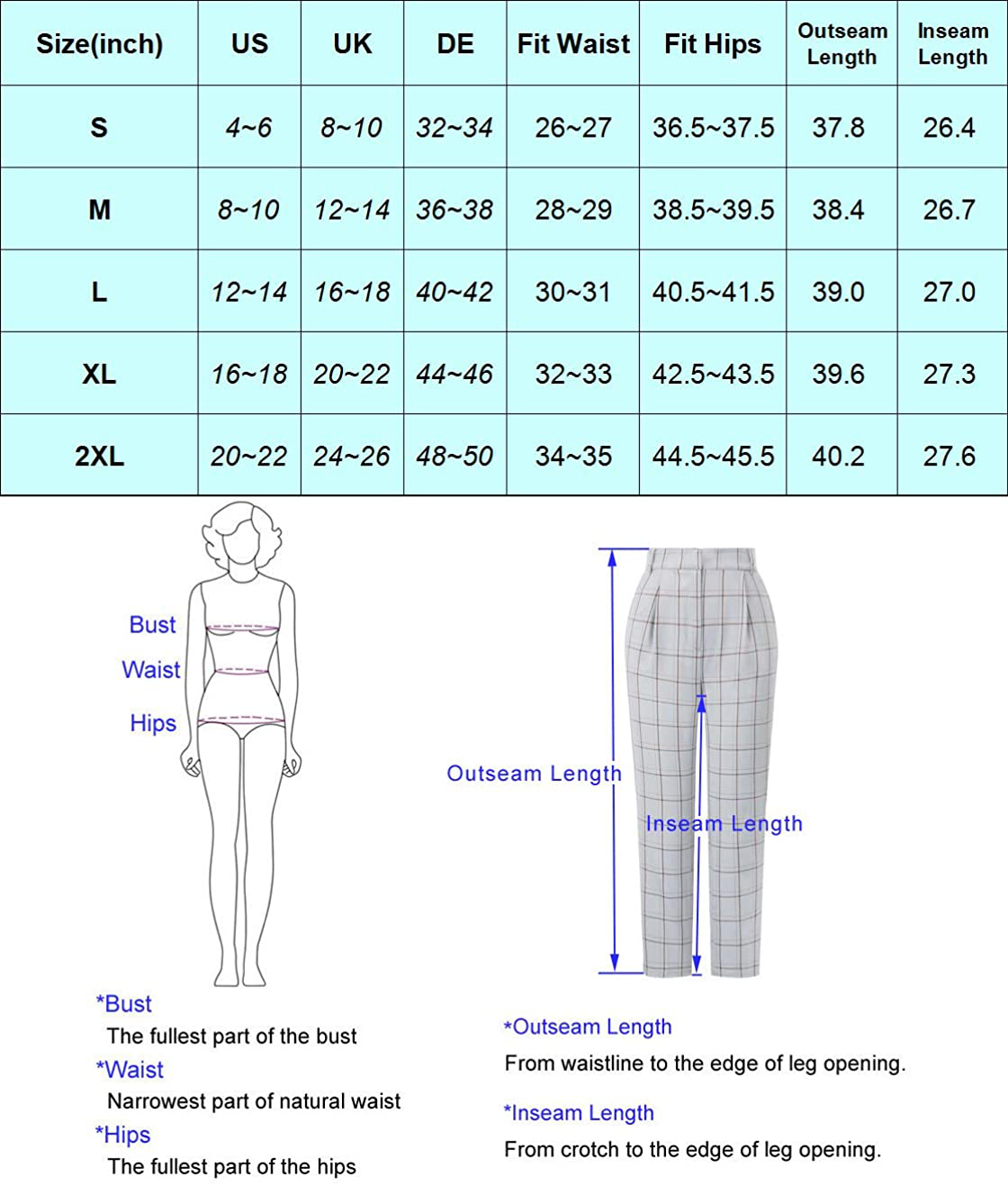 GRACE KARIN Women's Ankle Length Pants with Pockets Plaided OL Elastic Waist