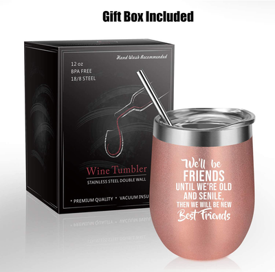 Friendship Gifts for Women - Christmas, Birthday Gifts for Best Friend - Friend Gifts for Women, BFF Gifts - Unusual Gifts for Friends Female, Unbiological Soul Sister, Bestie - Coolife Wine Tumbler