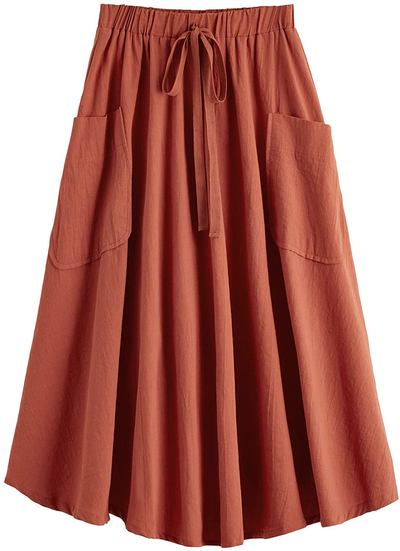 SweatyRocks Women's Casual High Waist Pleated A-Line Midi Skirt with Pocket