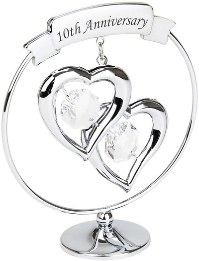 Haysom Interiors Modern 60th Anniversary Silver Plated Metal Keepsake Gift Ornament with Clear Swarovski Crystal Glass