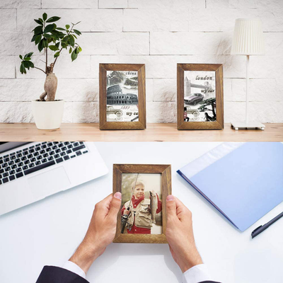 Emfogo 4x6 Picture Frame Photo Display for Tabletop Display Wall Mount Solid Wood High Definition Glass Photo Frame Pack of 2 Carbonized Black