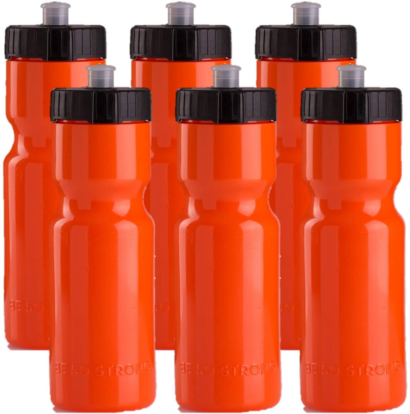 50 Strong 6-Pack of Sports Squeeze Water Bottles - 22 oz. BPA Free Bike & Sport Bottle with Easy Open Push/Pull Cap – Made in USA