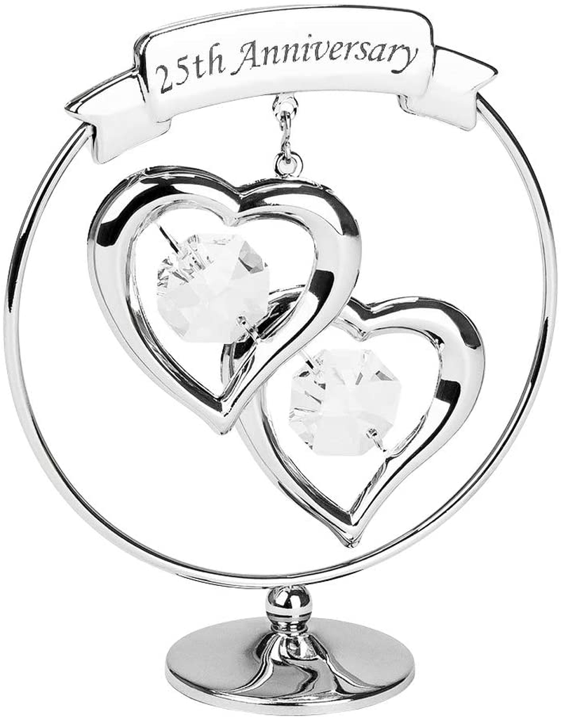 Haysom Interiors Modern 60th Anniversary Silver Plated Metal Keepsake Gift Ornament with Clear Swarovski Crystal Glass