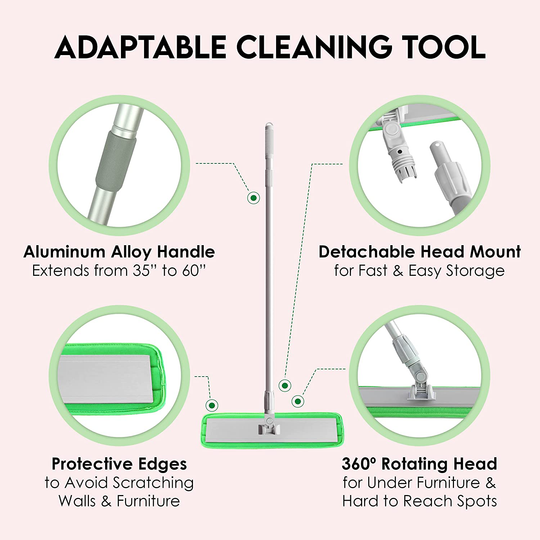 Turbo Microfiber Mop Floor Cleaning System - 18-inch Sweeper with 4 Reusable Pads and 360-Spin Mop Head with Extendable Handle - Household Cleaning Supplies and Tools