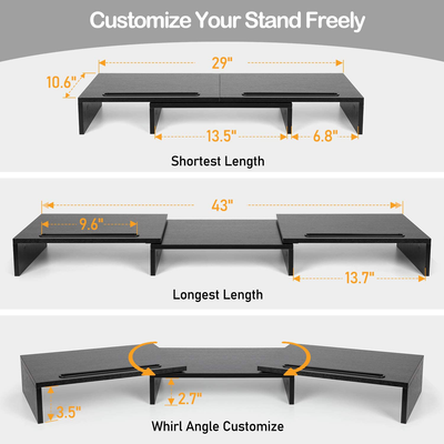 AMERIERGO Dual Monitor Stand Riser- 3 Shelf Screen Stand with Adjustable Length and Angle, 2 Extra Functional Slot Desktop Organizer Stand for PC, Computer, Laptop (Black)
