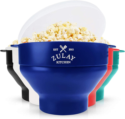 Zulay Kitchen Microwave Popcorn Popper Collapsible, BPA Free Silicone Popcorn Popper Microwave Collapsible Bowl, Quick & Easy Popcorn Popper Silicone Microwave (Aqua)