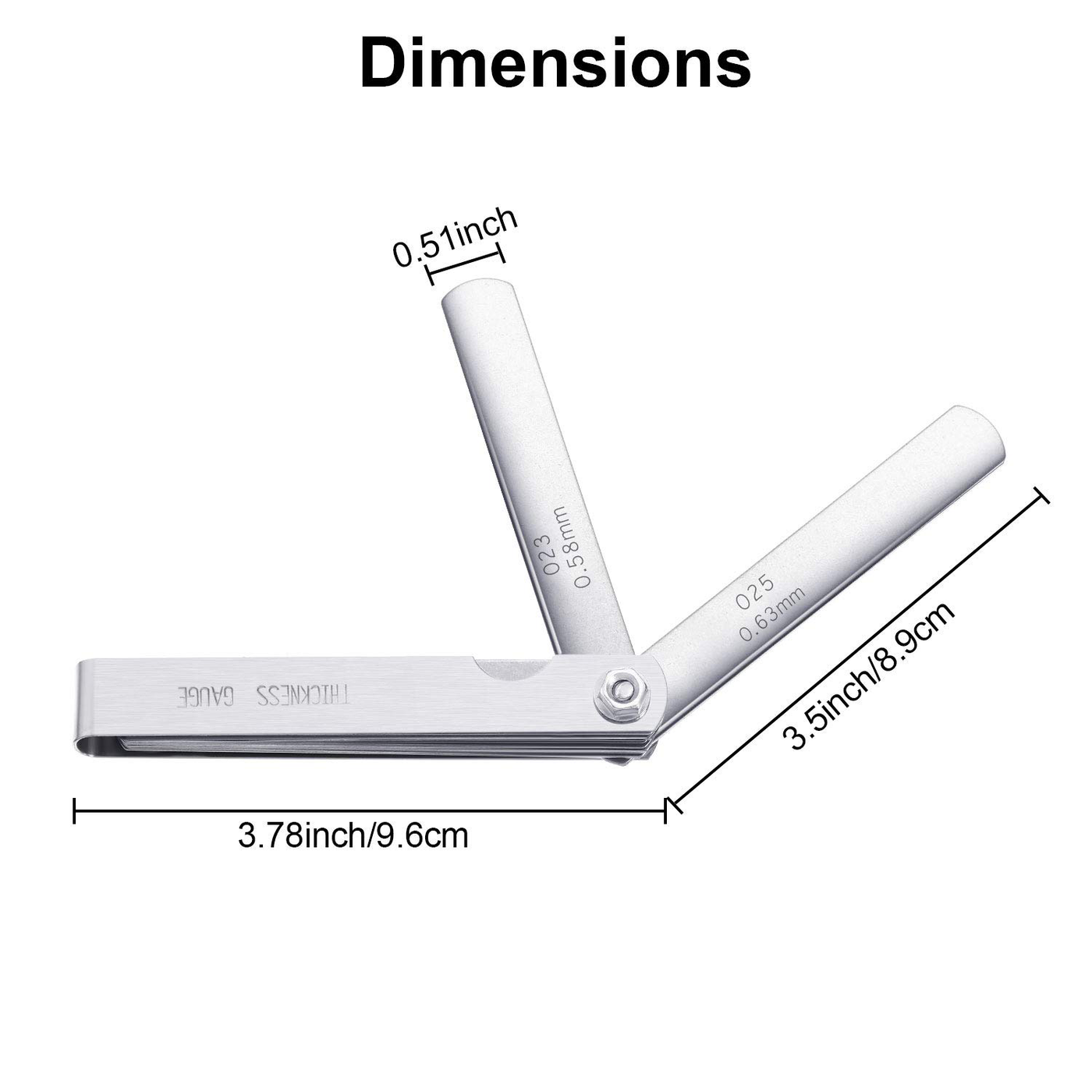 Stainless Steel Feeler Gauge Dual Marked Metric and Imperial Gap Measuring Tool (0.02-1.00 mm, 17 Blades)