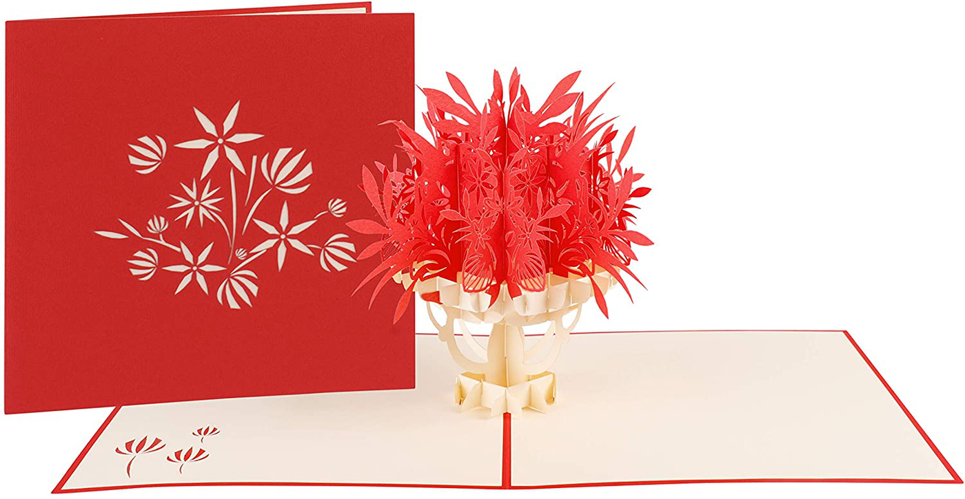 Reca Creations Handmade Pop Up Card, 3D Flowers Card with Vase - Gift Card for Valentines, Birthday, Anniversary, Christmas, Holidays, Greeting and Special Occasions