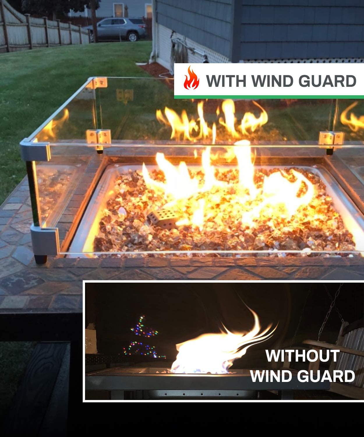 GASPRO 24 Inch Square Fire Pit Wind Guard for 30/32/38/42 Inch Fire Table and 18 Inch Drop-in Fire Pit Pan, Clear Tempered Glass, 5/16 Inch Thick