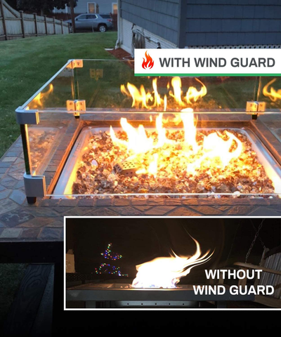 GASPRO 24 Inch Square Fire Pit Wind Guard for 30/32/38/42 Inch Fire Table and 18 Inch Drop-in Fire Pit Pan, Clear Tempered Glass, 5/16 Inch Thick