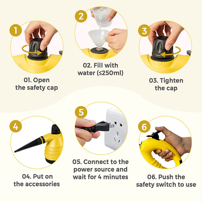 GOFLAME Handheld Steam Cleaner with 9-Piece Accessory Set, Multipurpose Steam Cleaning Machine Pressurized, Chemical-Free Steam Cleaner Portable for Sofa Carpet Curtain Floor Window Car Seat (Yellow)