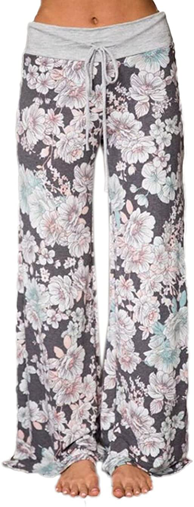 Women's Comfy Stretch Drawstring Palazzo Wide Leg Lounge Pants