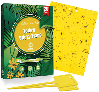 20 Pack Dual-Sided Yellow Sticky Traps for Flying Plant Insect Such as Fungus Gnats, Whiteflies, Aphids, Leafminers, and Thrips