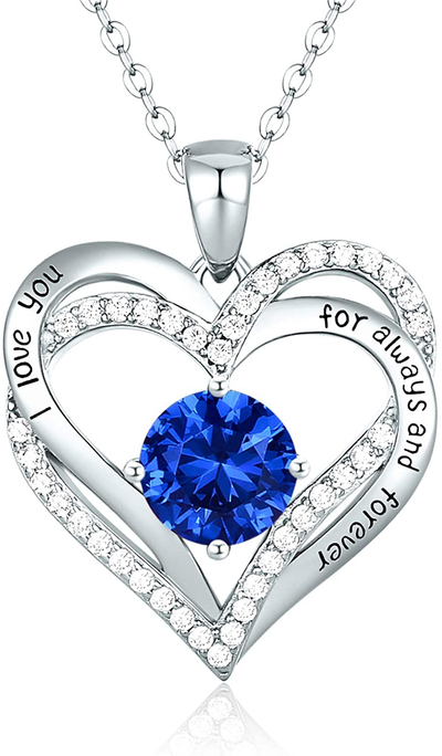 CDE Forever Love Heart Pendant Necklaces for Women 925 Sterling Silver with Birthstone Zirconia, Birthday Christmas Jewelry Gift for Women Girls