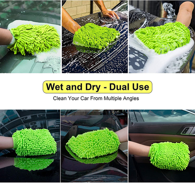 anngrowy Microfiber Car Wash Kit 62” Car Wash Brush + Green Car Wash Mitt