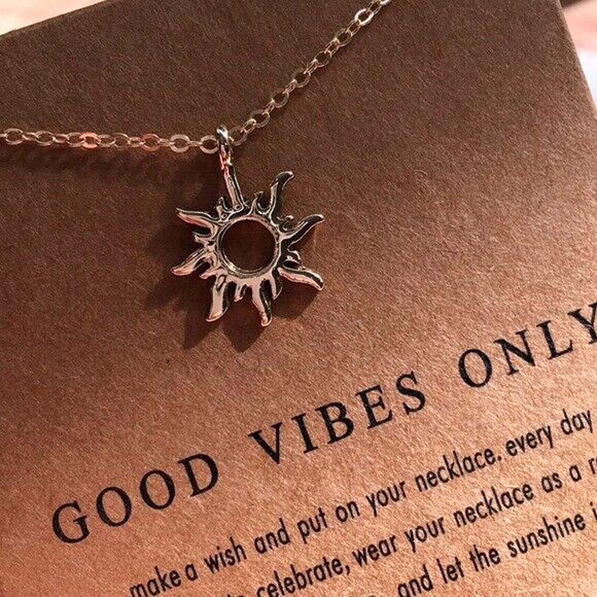 Clavicle Necklace with Blessing Gift Card, Small Dainty Gold Sun God Light with Rope Pendant Chain - Classy Costume Choker Jewelry Favors