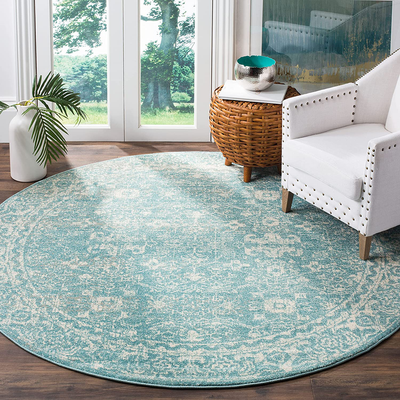 Safavieh Evoke Collection EVK270D Shabby Chic Distressed Non-Shedding Dining Room Entryway Foyer Living Room Bedroom Area Rug, 5'1" x 5'1" Round, Light Blue / Ivory