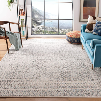 Safavieh Tulum Collection TUL264B Moroccan Boho Distressed Non-Shedding Stain Resistant Living Room Bedroom Area Rug, 3' x 3' Square, Ivory / Turquoise