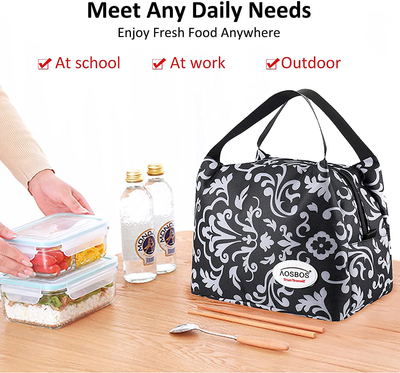 Aosbos Reusable Insulated Lunch Bags for Women Teens Kids Lunch Box Bag Small Cooler Bag Cute Lunch Tote Bag Girls Lunch Box Lunch Pail Loncheras Para Mujer for Work Office Picnic