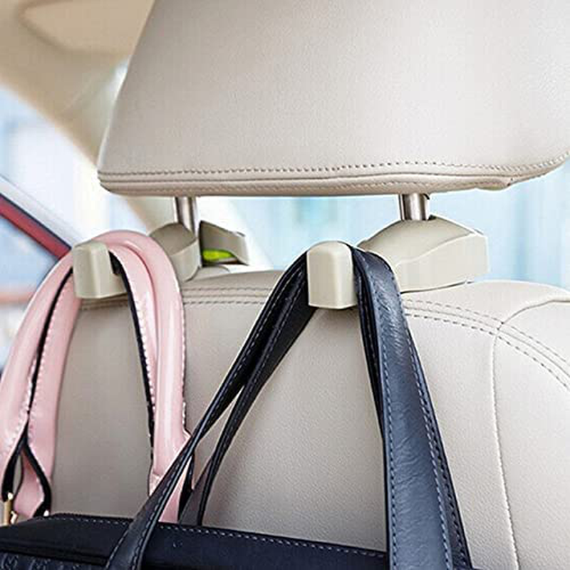 IPELY Universal Car Vehicle Back Seat Headrest Hanger Holder Hook for Bag Purse Cloth Grocery (Dark Beige -Set of 2)