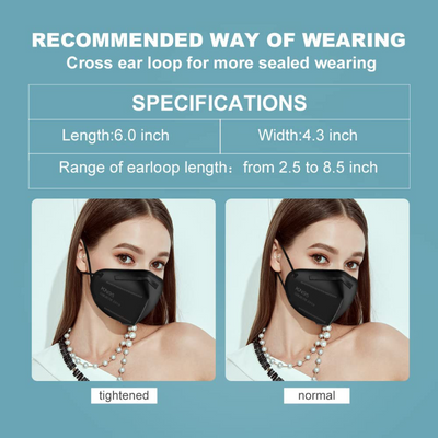 KN95 Face Masks Black, 5-ply Cup Dust Mask, Individually Wrapped