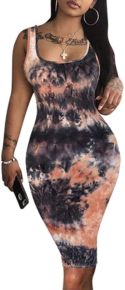 LAGSHIAN Women's Sexy Bodycon Tank Dress Sleeveless Basic Midi Club Dresses