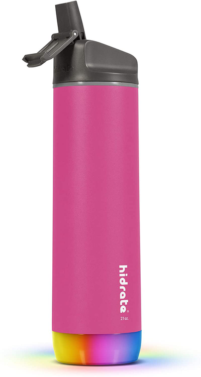 HidrateSpark STEEL Smart Water Bottle, Tracks Water Intake & Glows to Remind You to Stay Hydrated - Straw Lid