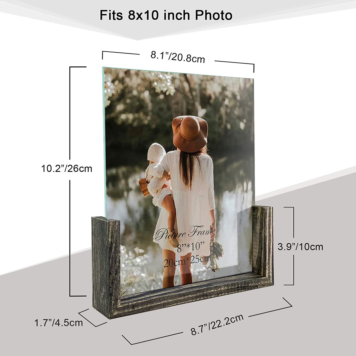 8x10 Picture Frame Set of 2, Rustic Photo Frames Made of Brown Base and Glass Covers for Tabletop Decoration