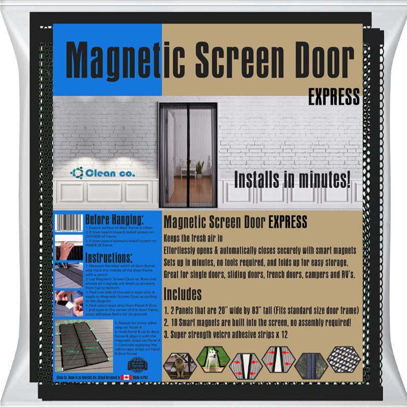 Magnetic Screen Door Retractable Mesh for Standard American 80" x 36" to 82" x 38" Size Doors Pet Net Patio Hands Free Magic Automatic Self Sealing Closing Closure