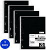 Mead Spiral Notebooks, Wide Ruled Paper, Black, 4 Pack