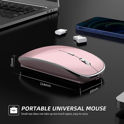 Halpilt Wireless Mouse Rechargeable, Portable, Silent Click USB-A Type-C Dual Mode 3 Adjustable DPI Business Office Leisure Home Small Mouse (Q23S Rose Gold)