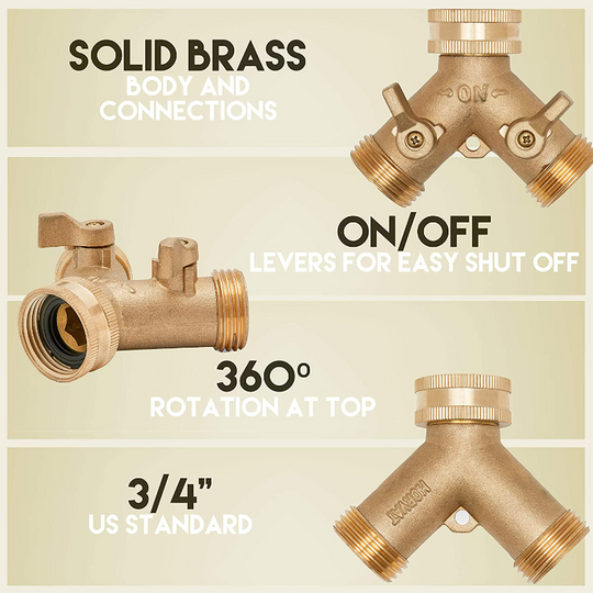 Heavy Duty 2 Way Brass Garden Hose Connector Tap Splitter With 2 Extra Rubber Washers