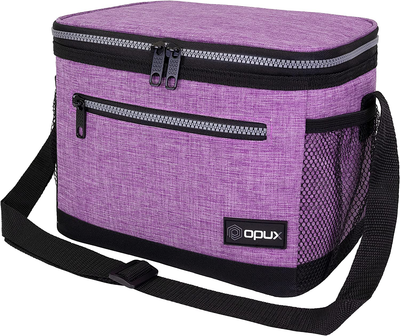 OPUX Insulated Lunch Box for Women Men, Leakproof Thermal Lunch Bag for Work, Reusable Lunch Cooler Tote, Soft School Lunch Pail for Kids with Shoulder Strap, Pockets, 14 Cans, 8L, Purple