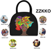 ZZKKO African Women Ethnic Lunch Bag Box Tote Organizer Lunch Container Insulated Zipper Meal Prep Cooler Handbag For Women Men Home School Office Outdoor Use