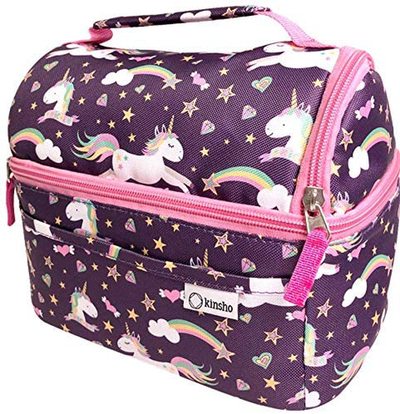 Unicorn Toddler Lunch Box for Girls Kids, Insulated Bag for Baby Girl Daycare Pre-School Kindergarten, Container Boxes for Small Kid Snacks Lunches, 2 Compartments, Unicornio Purple