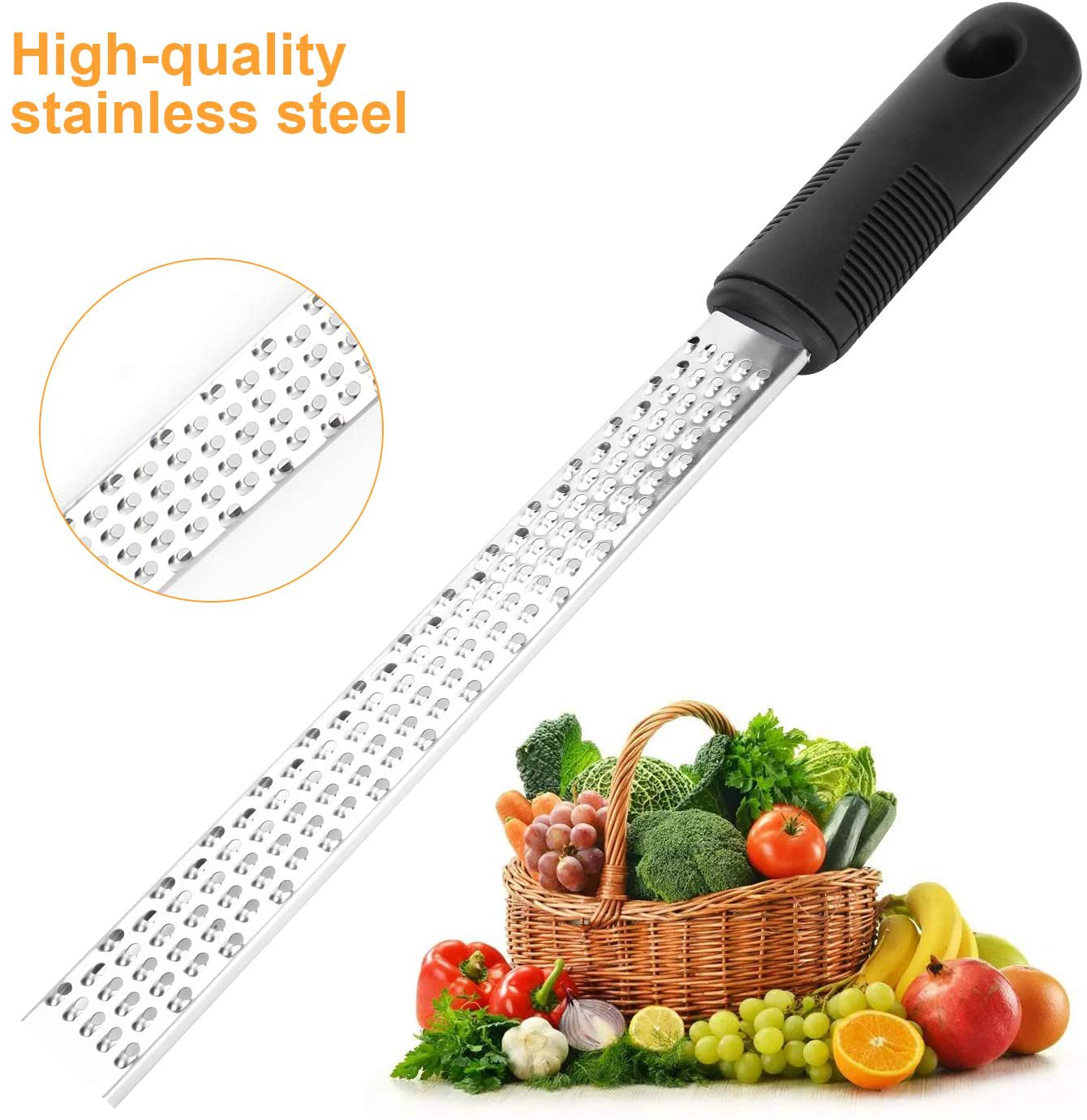 Lemon Zester Tool, Parmesan Cheese Grater with Handle, Best Fine Ginger Zester Grater, Nutmeg Graters for Kitchen Stainless Steel, Handheld Citrus Zesters for Kitchen and for Lime Coconut by HAHAYOO