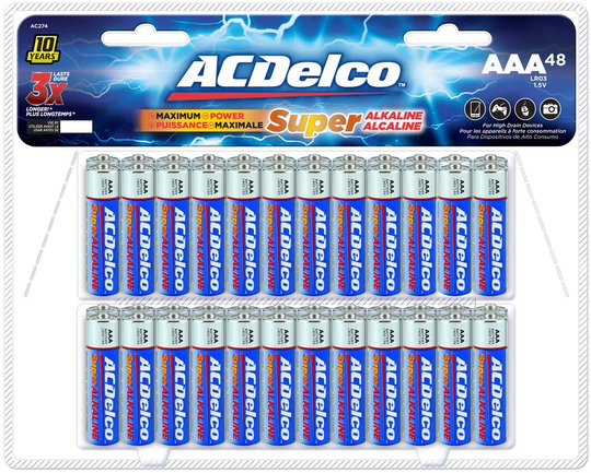 ACDelco 48-Count AAA Batteries, Maximum Power Super Alkaline Battery, 10-Year Shelf Life